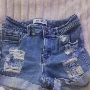 Wax Jean Ripped Blue Denim Shorts